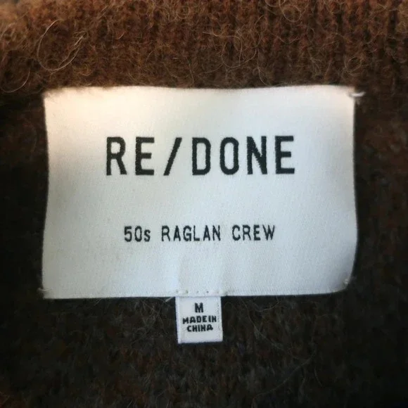 RE/DONE 50s Raglan Crew Sweater Brown Fair Isle Wool-Alpaca Size Medium - Picture 5 of 7